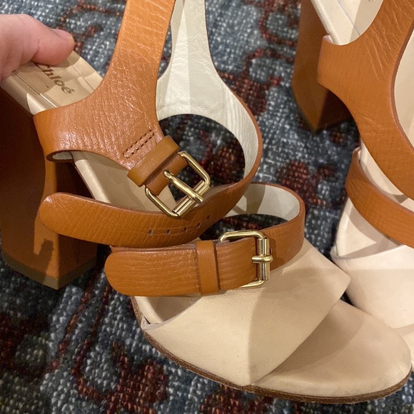Chloé Leather Heel Sandals in Tan and Cream |size 5.5 - Picture 4 of 15